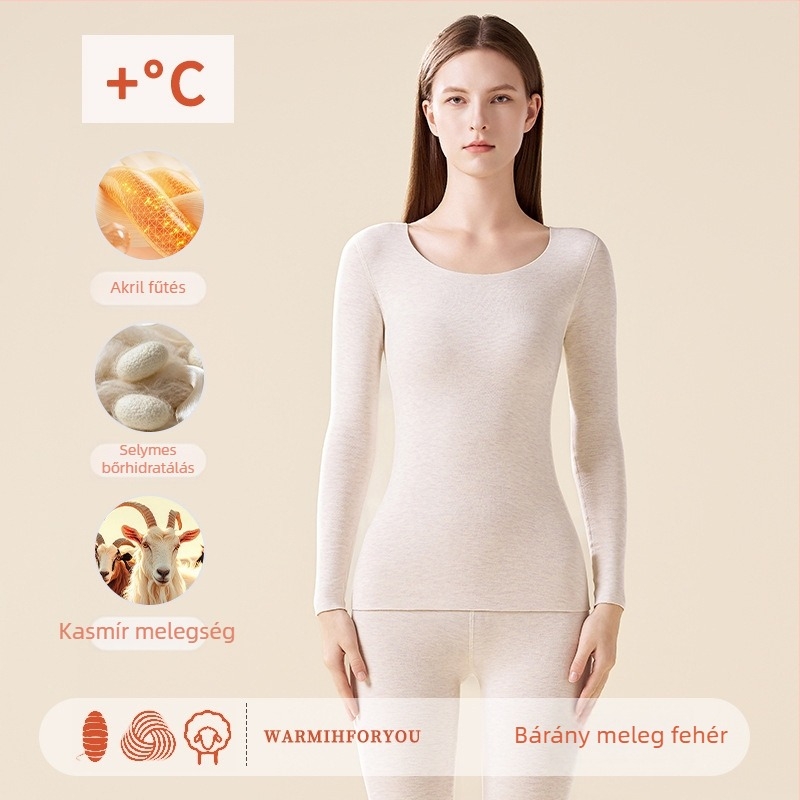 Uniszex termikus alsóruha, selyem-kasmír keverék, önmelegítő fleece béléssel, őszi–téli készlet