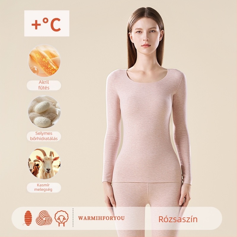 Uniszex termikus alsóruha, selyem-kasmír keverék, önmelegítő fleece béléssel, őszi–téli készlet