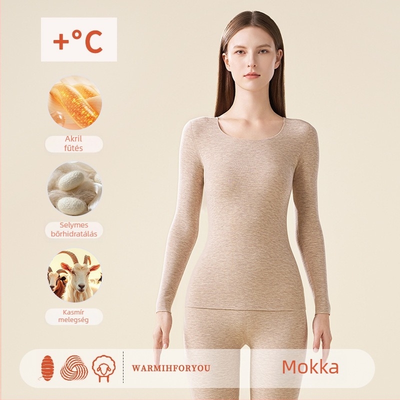 Uniszex termikus alsóruha, selyem-kasmír keverék, önmelegítő fleece béléssel, őszi–téli készlet