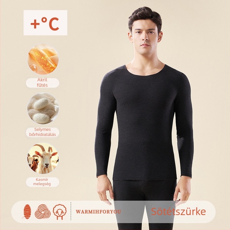 Uniszex termikus alsóruha, selyem-kasmír keverék, önmelegítő fleece béléssel, őszi–téli készlet