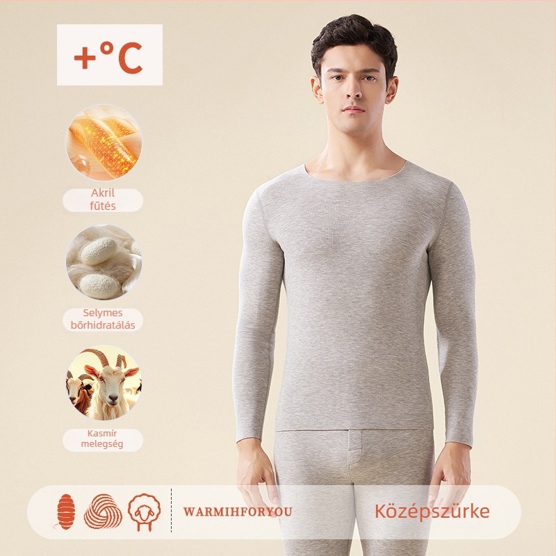 Uniszex termikus alsóruha, selyem-kasmír keverék, önmelegítő fleece béléssel, őszi–téli készlet