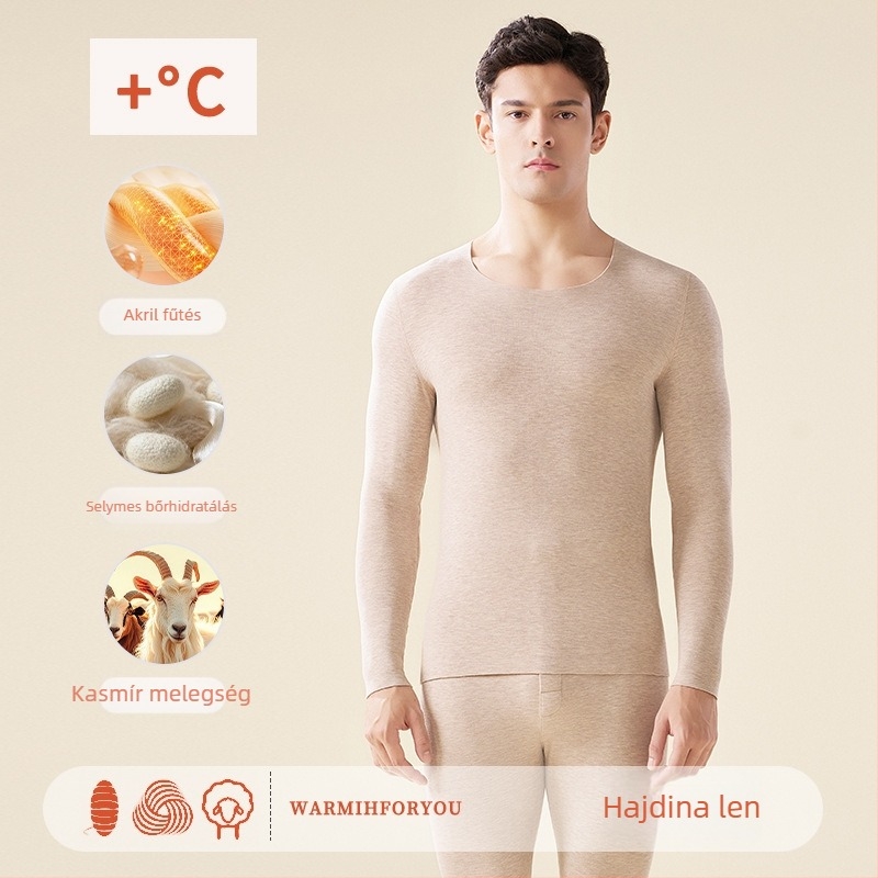Uniszex termikus alsóruha, selyem-kasmír keverék, önmelegítő fleece béléssel, őszi–téli készlet