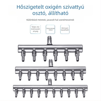 Rozsdamentes acélból készült akváriumi oxigénszelep elosztó független kapcsolóval, szabályzó szeleppel az oxigéncsőhöz, súly 48–279 g