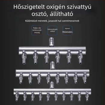 Rozsdamentes acélból készült akváriumi oxigénszelep elosztó független kapcsolóval, szabályzó szeleppel az oxigéncsőhöz, súly 48–279 g