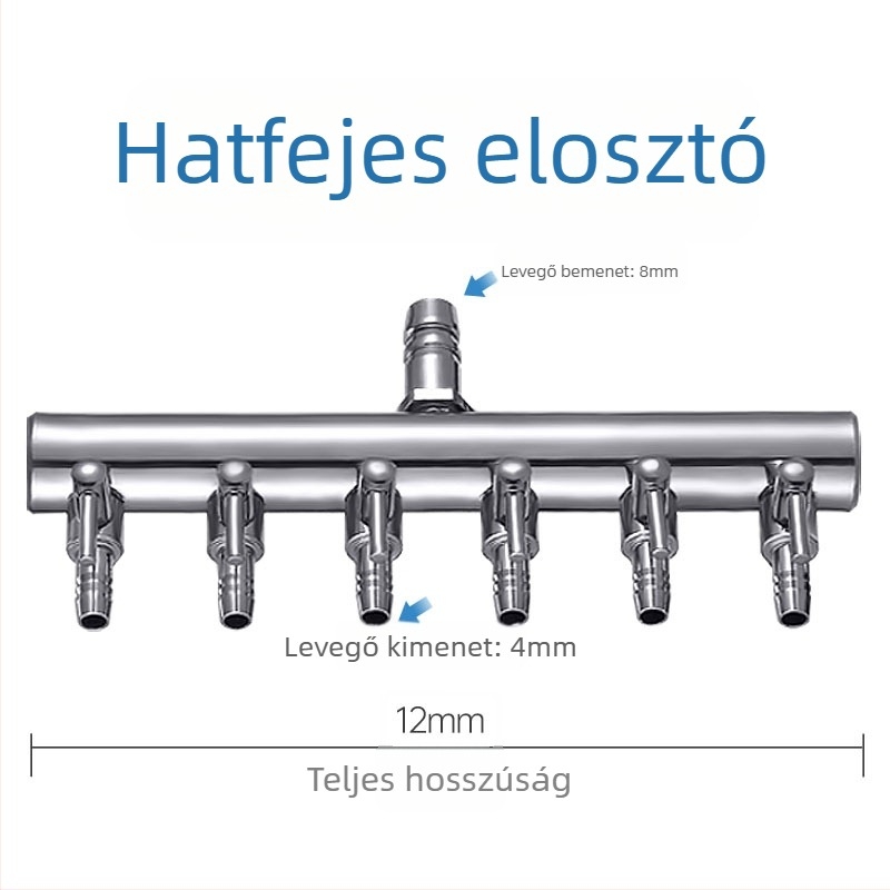 Rozsdamentes acélból készült akváriumi oxigénszelep elosztó független kapcsolóval, szabályzó szeleppel az oxigéncsőhöz, súly 48–279 g