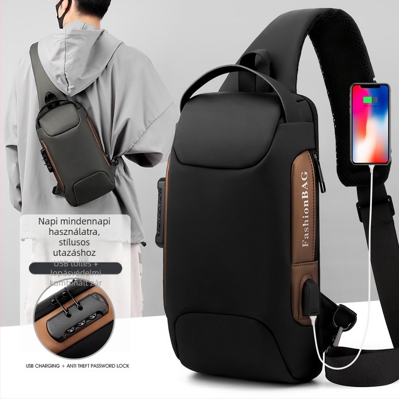 Férfi mellkas táska - nylon, lopás elleni védelem, városi minimalist stílus, egyszerű mintázat, Meitu