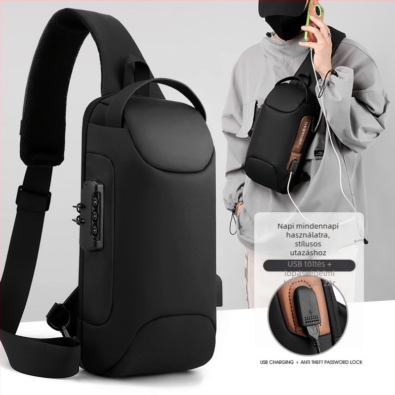 Férfi mellkas táska - nylon, lopás elleni védelem, városi minimalist stílus, egyszerű mintázat, Meitu