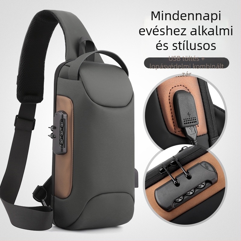 Férfi mellkas táska - nylon, lopás elleni védelem, városi minimalist stílus, egyszerű mintázat, Meitu