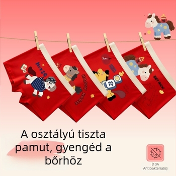 Piros gyerek boxer – 95% pamut, méret 3–8 év, zodiákus év motívum