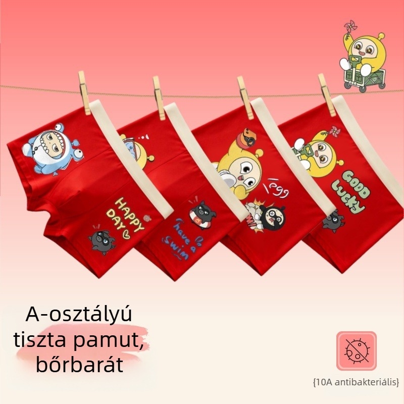 Piros gyerek boxer – 95% pamut, méret 3–8 év, zodiákus év motívum