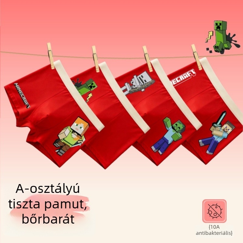 Piros gyerek boxer – 95% pamut, méret 3–8 év, zodiákus év motívum