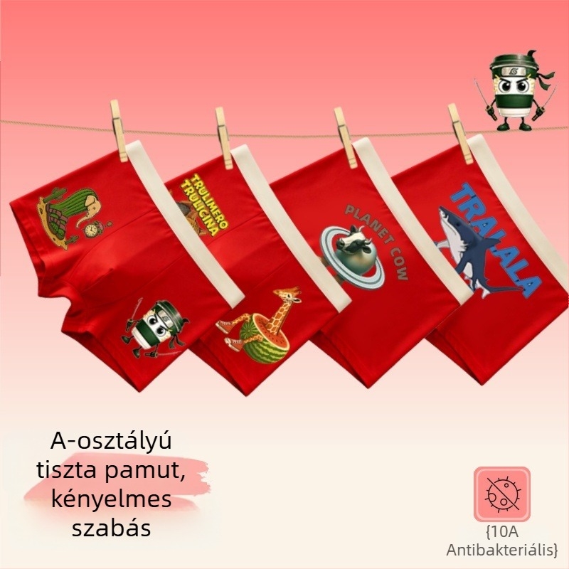 Piros gyerek boxer – 95% pamut, méret 3–8 év, zodiákus év motívum