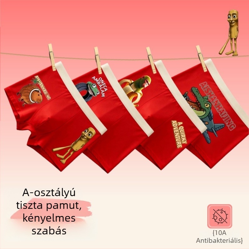 Piros gyerek boxer – 95% pamut, méret 3–8 év, zodiákus év motívum