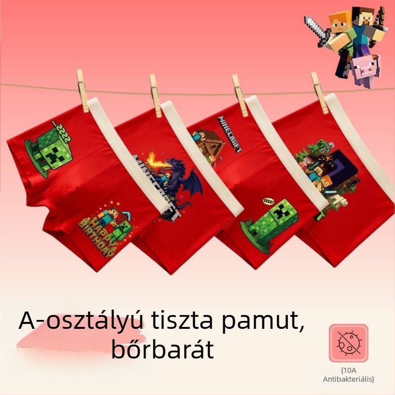 Piros gyerek boxer – 95% pamut, méret 3–8 év, zodiákus év motívum