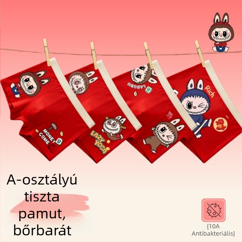 Piros gyerek boxer – 95% pamut, méret 3–8 év, zodiákus év motívum