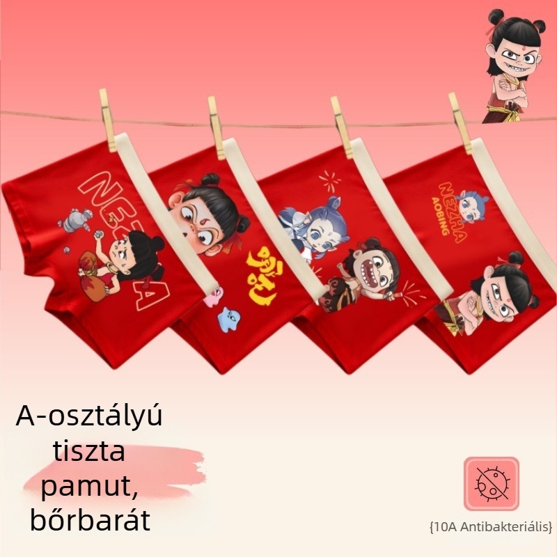 Piros gyerek boxer – 95% pamut, méret 3–8 év, zodiákus év motívum