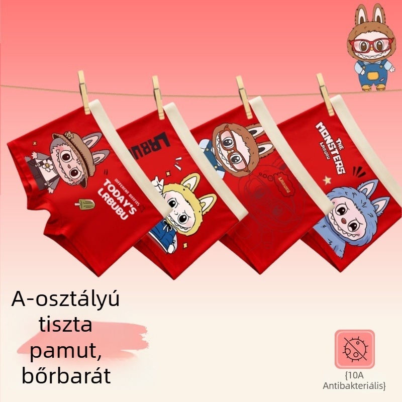 Piros gyerek boxer – 95% pamut, méret 3–8 év, zodiákus év motívum