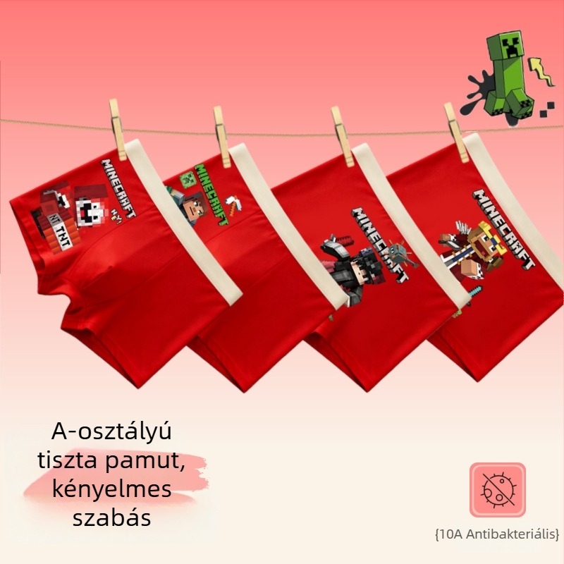 Piros gyerek boxer – 95% pamut, méret 3–8 év, zodiákus év motívum