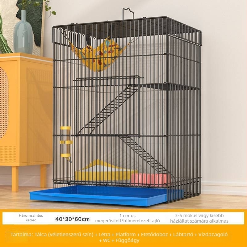 Háromszintes ketrec Sugar Gliders és kisállatok számára – Nagy villa-stílusú hörcsög ketrec megerősített ajtóval