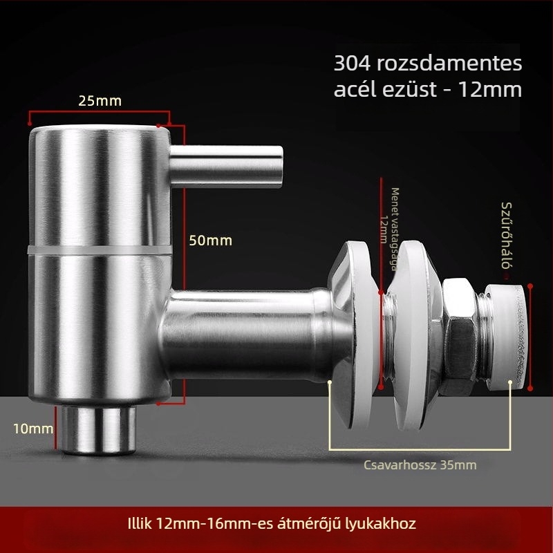 Szűrővel ellátott borcsap rozsdamentes acélból filtrrel - 304, kerámiás tárcsás szelep, ülésátmérő 20 mm, bemeneti/kimeneti csőátmérő 20 mm, csiszolt felület