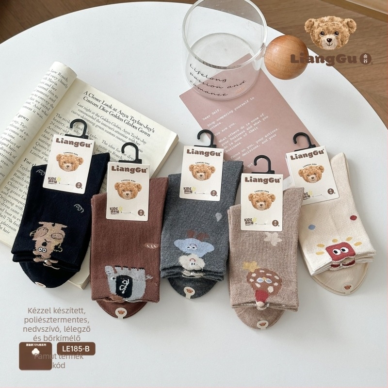 Gyerekeknek szóló pamut zokni jacquard mintával, középmagasságú csővel, légáteresztő és izzadságot felszívó, téli szezonra, uniszex.