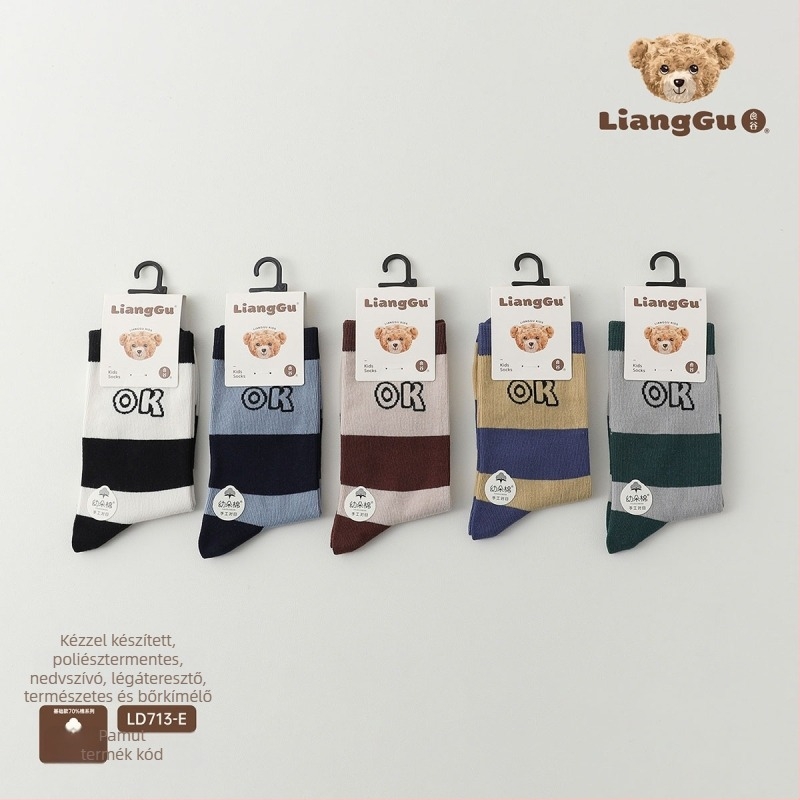 Gyerekeknek szóló pamut zokni jacquard mintával, középmagasságú csővel, légáteresztő és izzadságot felszívó, téli szezonra, uniszex.