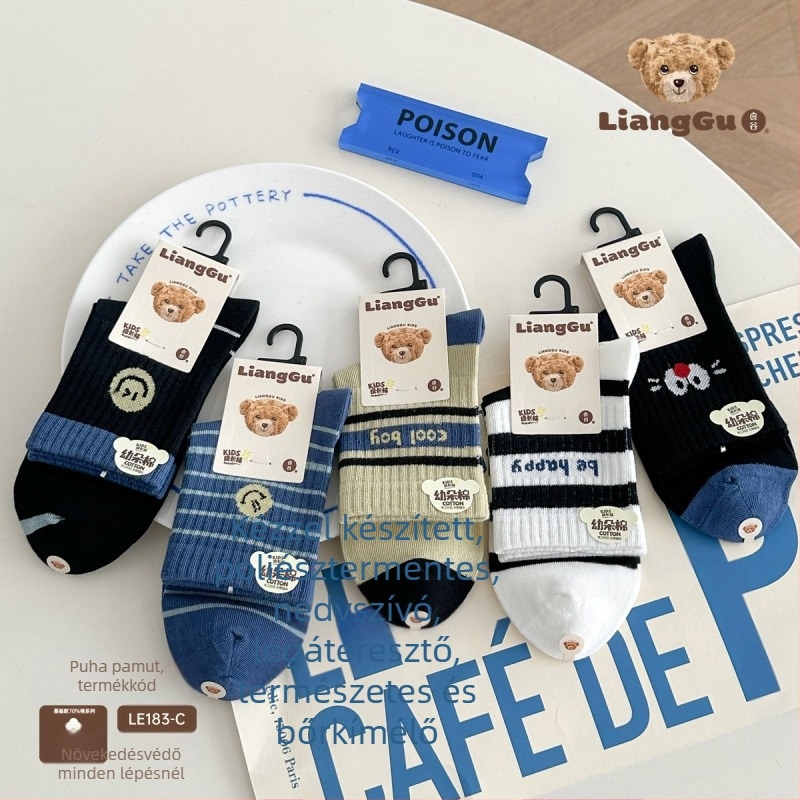 Gyerekeknek szóló pamut zokni jacquard mintával, középmagasságú csővel, légáteresztő és izzadságot felszívó, téli szezonra, uniszex.