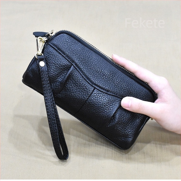Koreai stílusú női clutch, első réteg marhabőrből, kagyló alakú táska, cipzáros nyitás, belső zseb