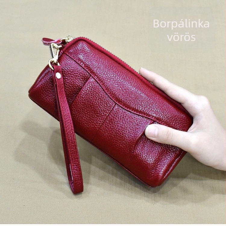 Koreai stílusú női clutch, első réteg marhabőrből, kagyló alakú táska, cipzáros nyitás, belső zseb