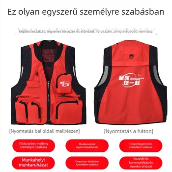 Kültéri mellény több zsebbel, vízálló, logóval, cipzáras záródás, kapucni nélküli, laza szabású