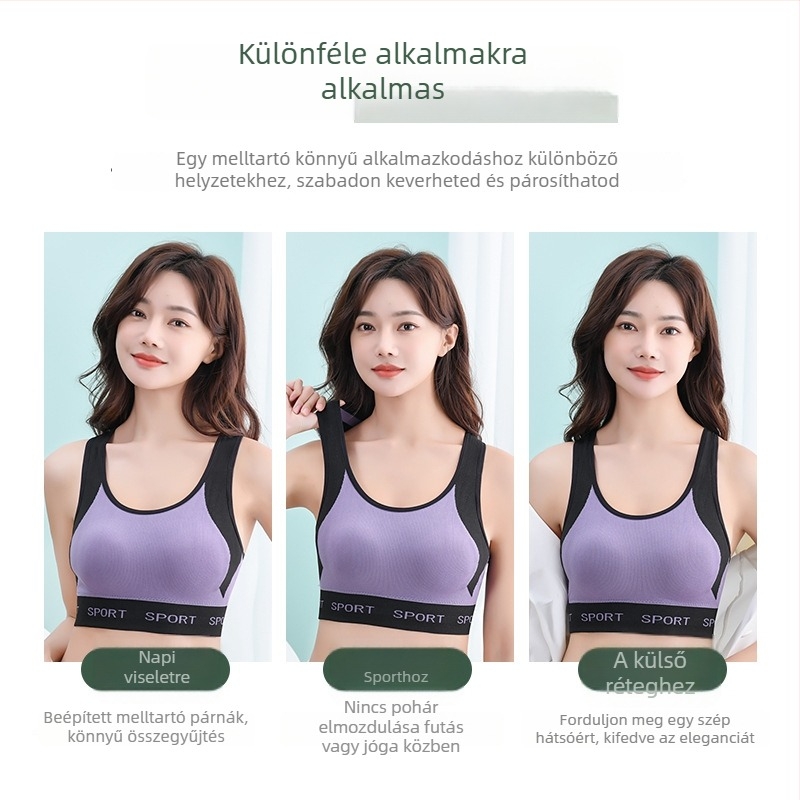 Betűk színblokkal készült futó sportmelltartó, nylon anyag, légáteresztő felső támogatás, szép hát, jóga és edzés