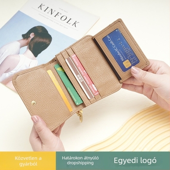 Női valódi bőrből készült pénztárca, tri-fold kialakítás, több kártyatartó és érmezseb, első réteg marhabőrből, városi minimalista stílus, poliészter bélés
