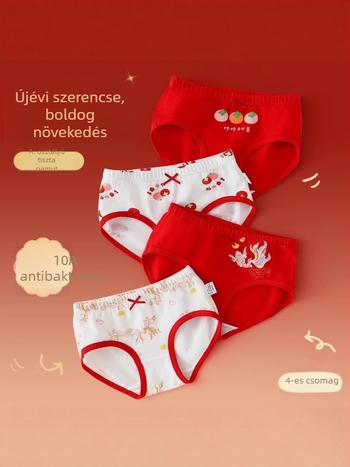 Lányoknak szóló piros pamut alsónadrág gyerekeknek, a ló éve, 95% pamut + 5% elasztán, közepes derekú, kényelmes viselet.