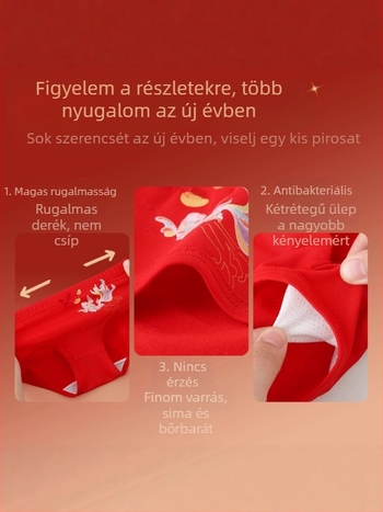 Lányoknak szóló piros pamut alsónadrág gyerekeknek, a ló éve, 95% pamut + 5% elasztán, közepes derekú, kényelmes viselet.