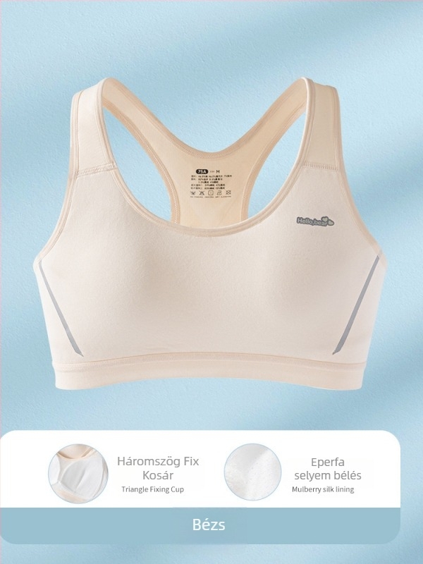 Ifjúsági sportmelltartó-vest pamutból, viszkóz béléssel, teljes kosár, vékony formázott habcsésze, acélkeret nélkül, fix vállpántok, izzadságot felszívó