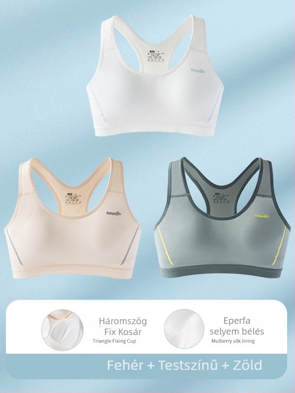 Ifjúsági sportmelltartó-vest pamutból, viszkóz béléssel, teljes kosár, vékony formázott habcsésze, acélkeret nélkül, fix vállpántok, izzadságot felszívó