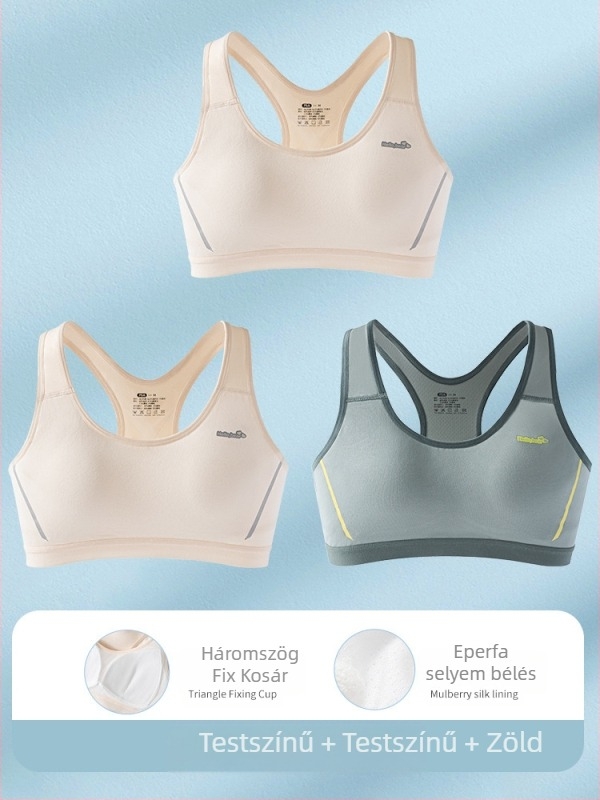 Ifjúsági sportmelltartó-vest pamutból, viszkóz béléssel, teljes kosár, vékony formázott habcsésze, acélkeret nélkül, fix vállpántok, izzadságot felszívó