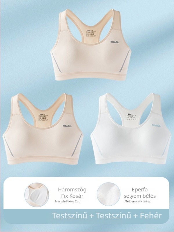 Ifjúsági sportmelltartó-vest pamutból, viszkóz béléssel, teljes kosár, vékony formázott habcsésze, acélkeret nélkül, fix vállpántok, izzadságot felszívó
