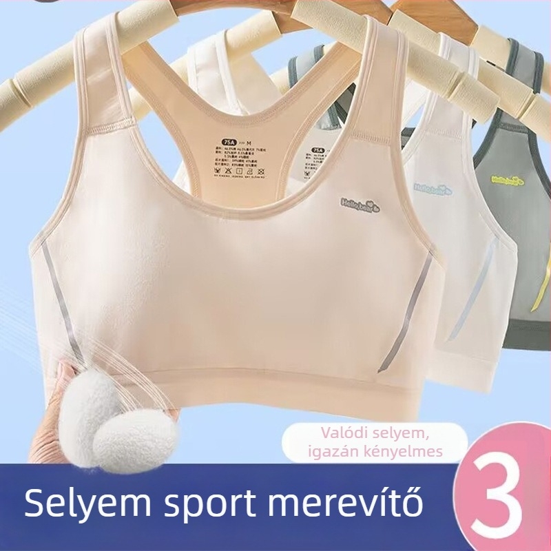 Ifjúsági sportmelltartó-vest pamutból, viszkóz béléssel, teljes kosár, vékony formázott habcsésze, acélkeret nélkül, fix vállpántok, izzadságot felszívó
