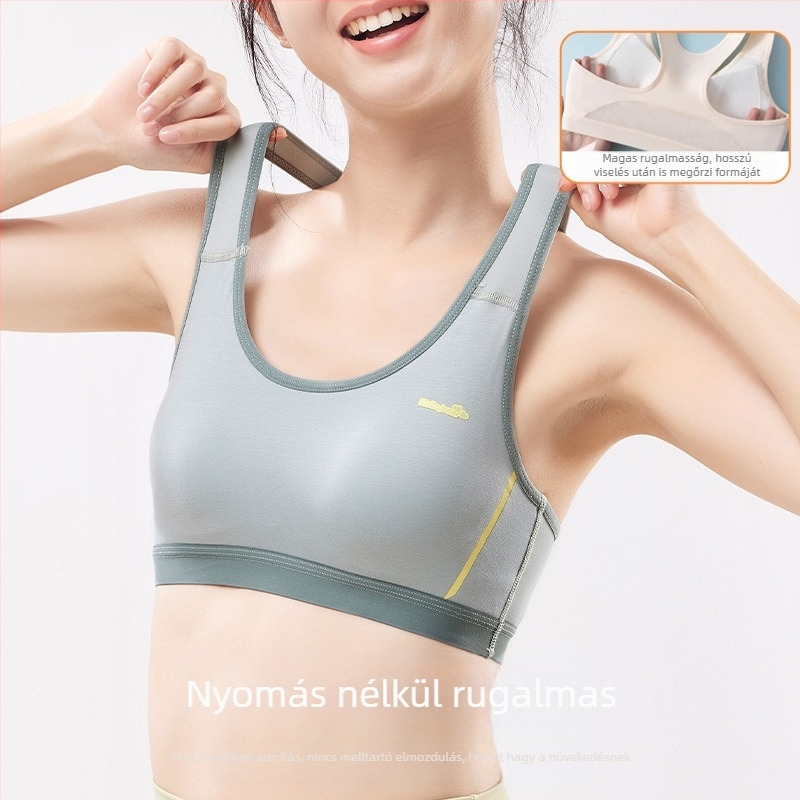 Ifjúsági sportmelltartó-vest pamutból, viszkóz béléssel, teljes kosár, vékony formázott habcsésze, acélkeret nélkül, fix vállpántok, izzadságot felszívó