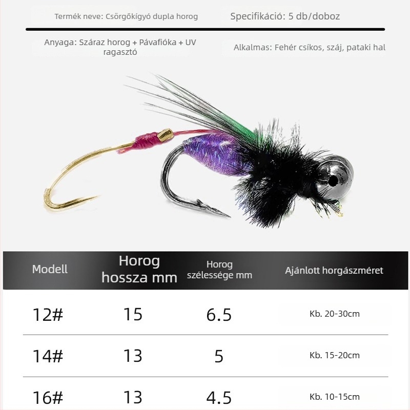 Két horogos horoggal ellátott csalihal – új csalihal, mini gyöngyök csillogó, fehér csíkos goby dekó
