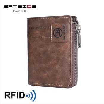 PU anyagú RFID-védett férfi pénztárca, cipzárral, bi-fold, több kártyatartóval