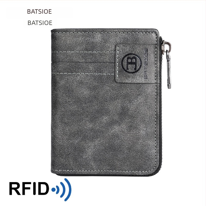 PU anyagú RFID-védett férfi pénztárca, cipzárral, bi-fold, több kártyatartóval