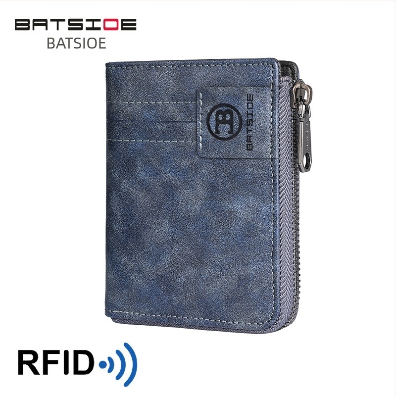 PU anyagú RFID-védett férfi pénztárca, cipzárral, bi-fold, több kártyatartóval