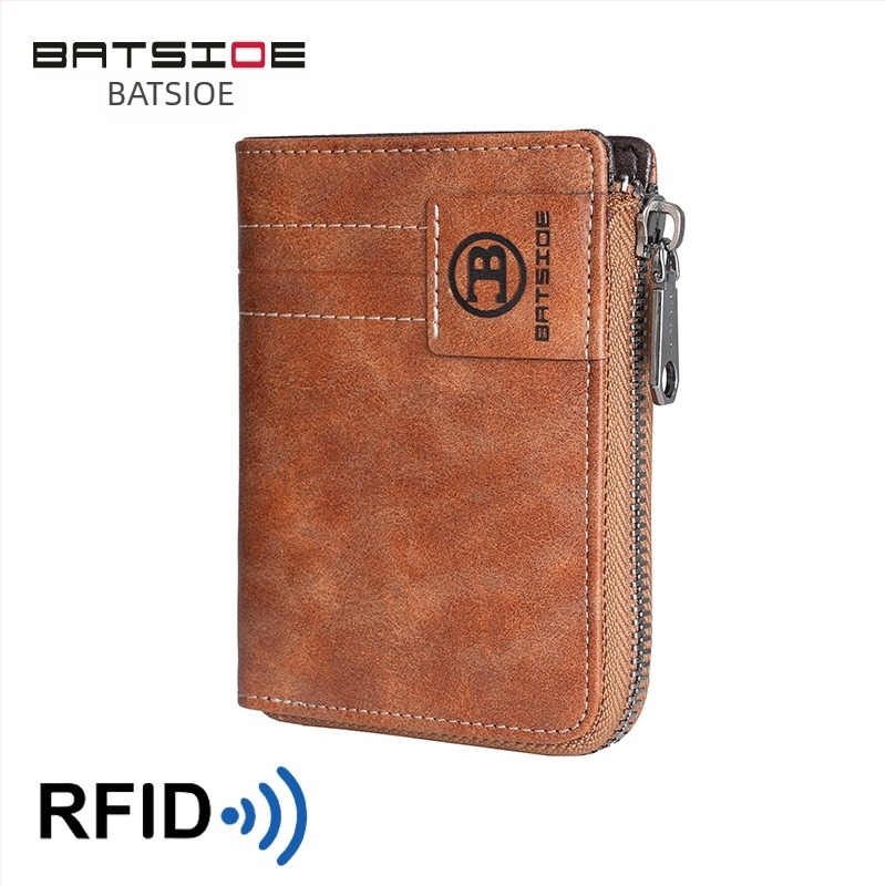 PU anyagú RFID-védett férfi pénztárca, cipzárral, bi-fold, több kártyatartóval