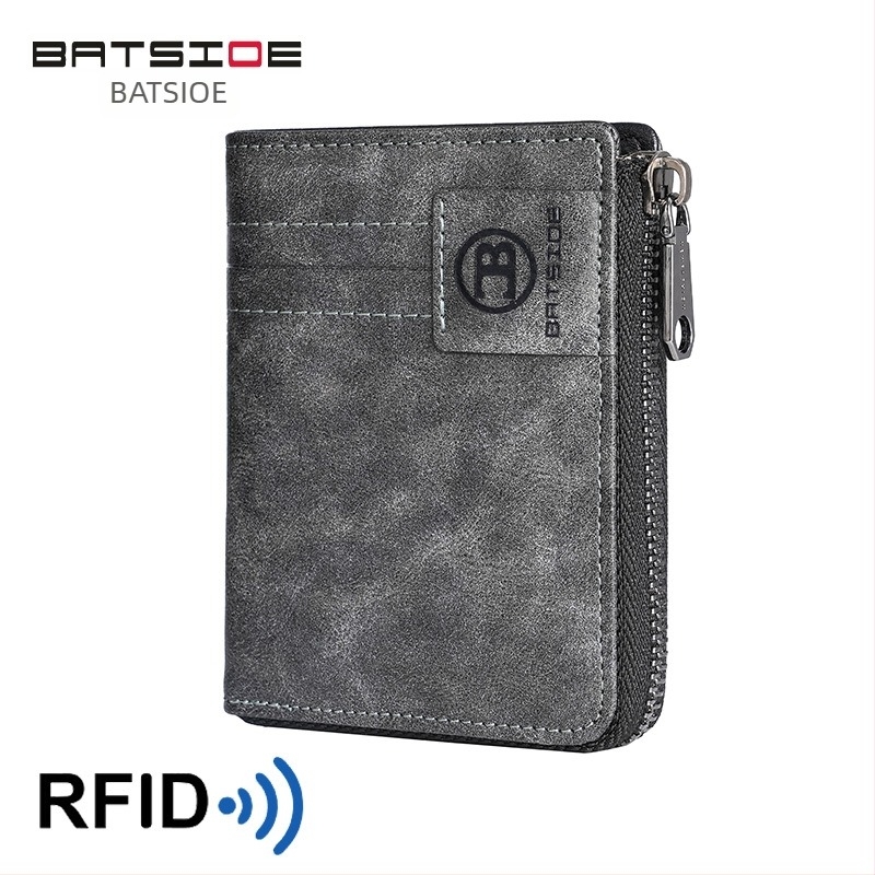 PU anyagú RFID-védett férfi pénztárca, cipzárral, bi-fold, több kártyatartóval