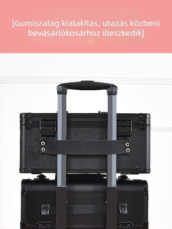 Fém kozmetikai táska beépített lámpával és tükörrel, zárható, kézben tartható