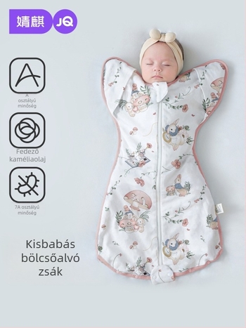 Újszülöttek számára készült alvózsák Drop-Down stílussal, 100% pamut, négy évszak, levehető ujjak, karikatúra mintázat