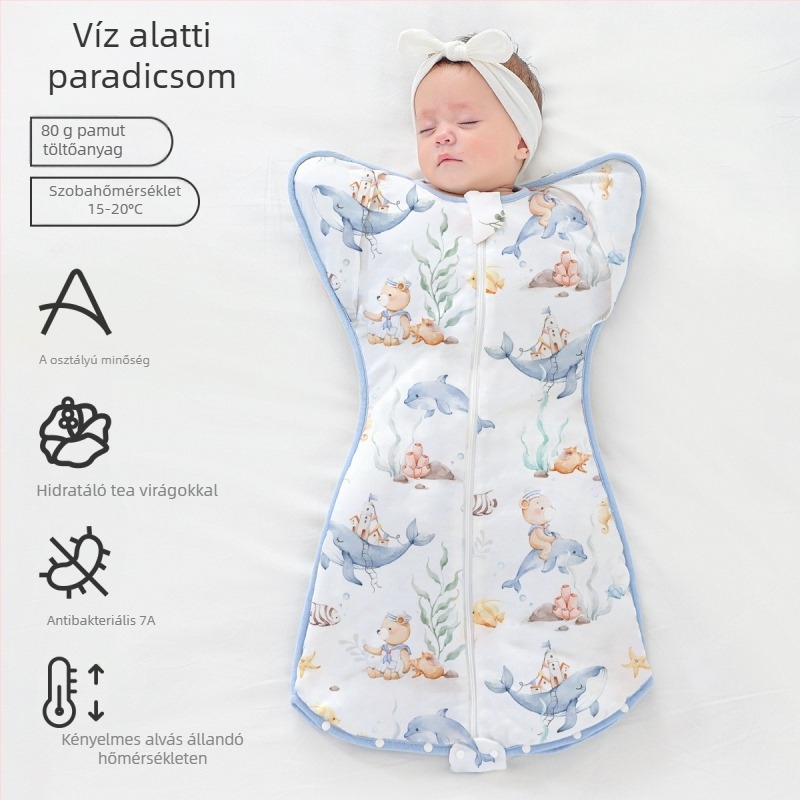 Újszülöttek számára készült alvózsák Drop-Down stílussal, 100% pamut, négy évszak, levehető ujjak, karikatúra mintázat