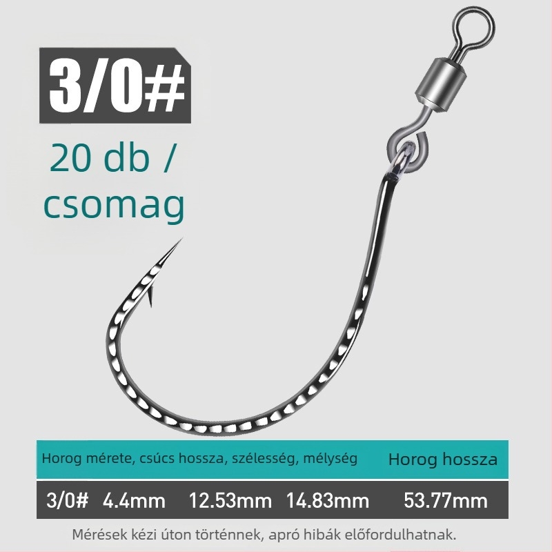 Erősített 8003-as horog, 8-as alakú gyűrű, fordított horog és puha csalival – basszusra és mandarín halra